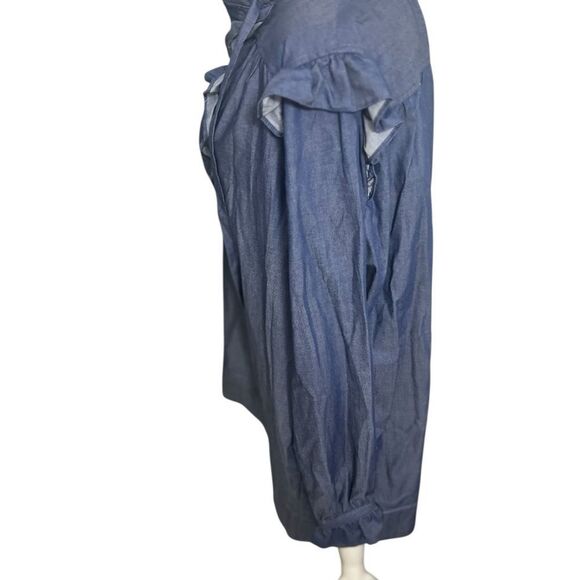 Ldt Womens Chambray Ruffled V-Neck
1/2 Button Up Shirt Shift Dress 10
Medium - Picture 3 of 14